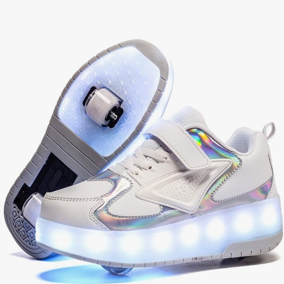 White LED Light-Up Women's Sneaker with Holographic Trim - Picture 2 of 5